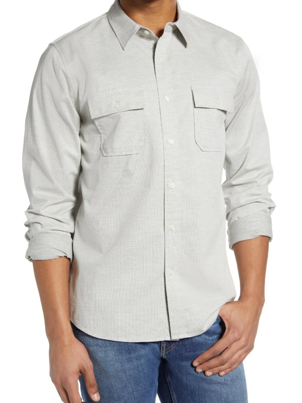 FRAME Bedford Classic Fit Solid Button-Up Shirt, Gris, M